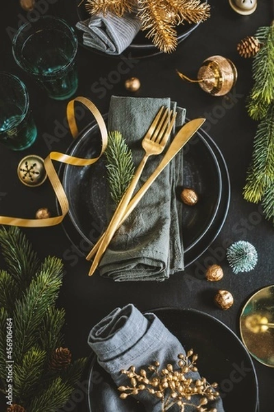 Obraz Christmas table setting in dark