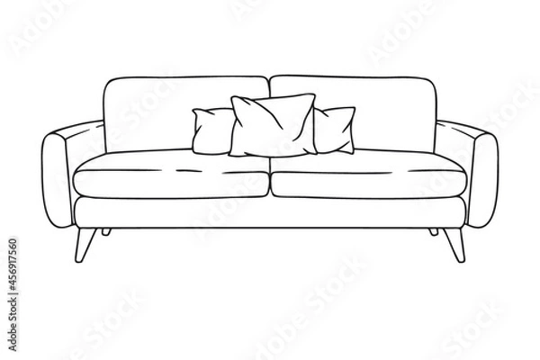 Fototapeta Contour sketch of a sofa isolated on a white background. Vector illustration.