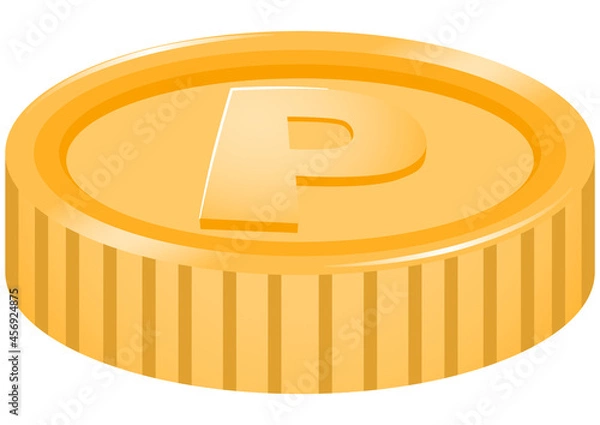 Obraz Pの文字が刻印されたコインのイラスト