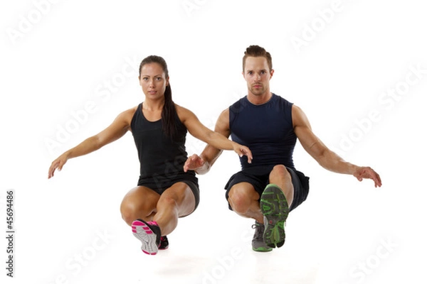 Fototapeta Cople doing one leg squat