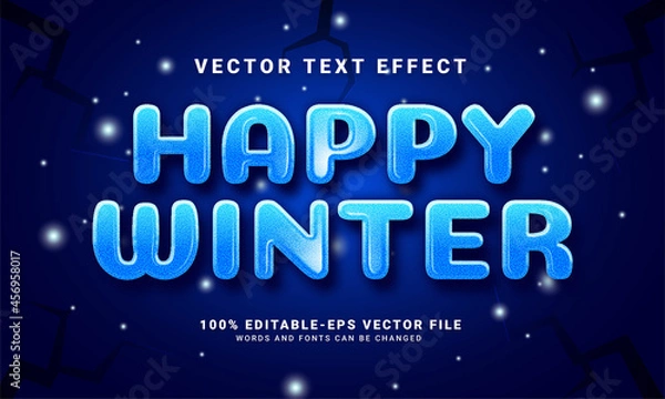 Fototapeta Happy winter 3D text effect, editable text style and suitable for celebrate winter season