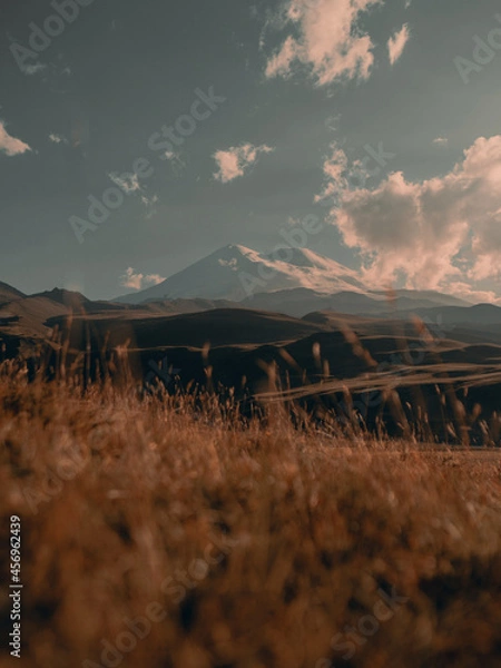 Fototapeta view of mount elbrus in sunset light