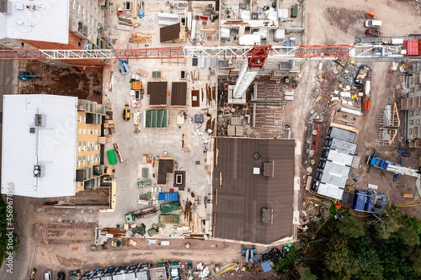 Fototapeta Aerial view of the construction site of the apartment buildings, Espoo,Finland