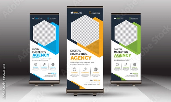 Fototapeta Corporate Roll Up Banner, Modern Unique Signage Standee X Banner Minimal Design