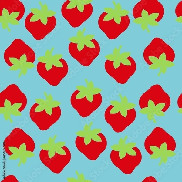 Obraz Strawberry berries seamless pattern on blue background