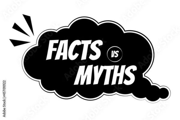 Fototapeta Myths vs facts Vector illustration on white background Thin line speech bubbles with facts and myths Speech bubble icons Concept of thorough fact-checking or easy compare evidence Flat cartoon style