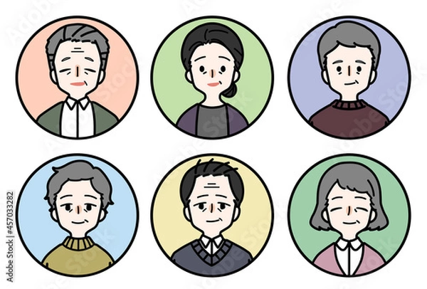 Fototapeta 人物アイコンセット_シニア_笑顔