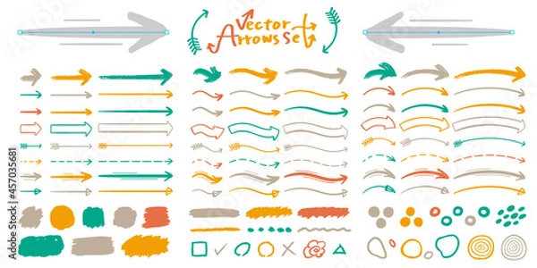 Obraz 手描き風　様々な矢印とアブストラクトオブジェクトのベクターイラストセット