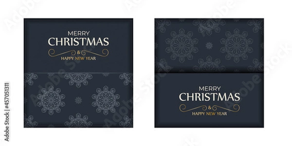 Obraz Holiday card Merry christmas in dark blue color with abstract blue pattern