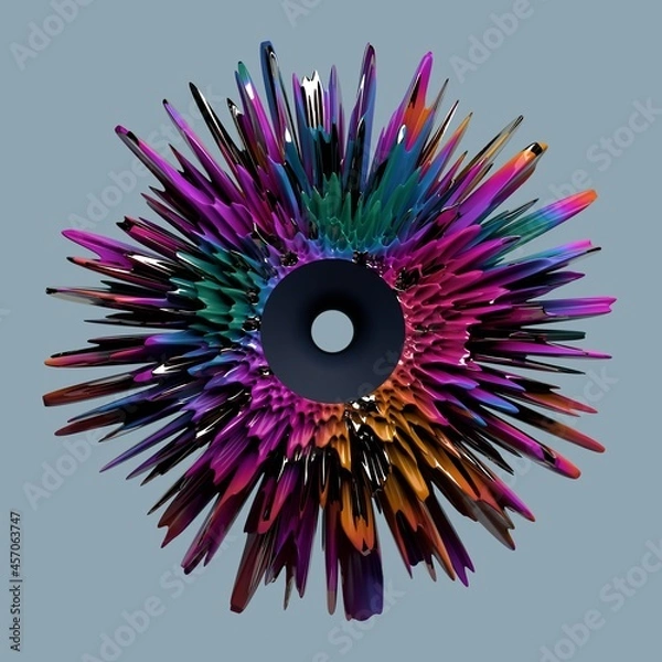 Fototapeta Abstract shape with colorful spikes. 3D render / rendering.