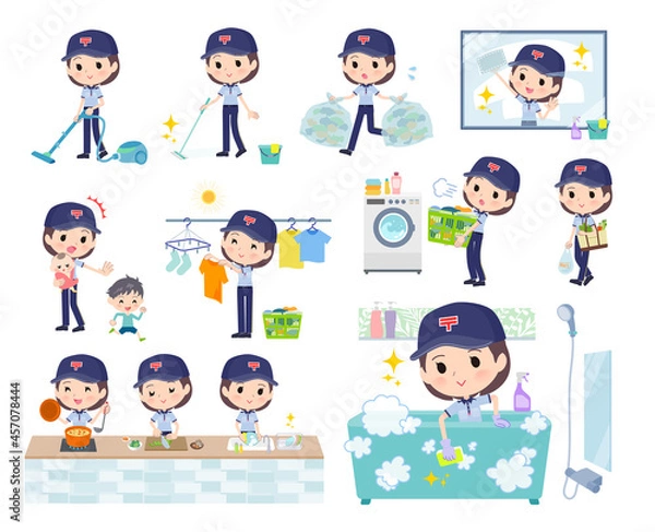 Fototapeta 掃除や洗濯など家事に関する郵便配達員女性のセット