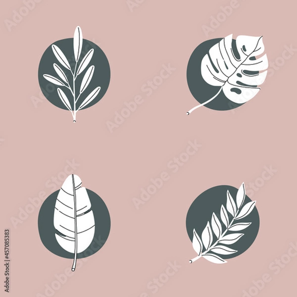 Fototapeta Illustration in pastel colors. Abstract geometric elements and strokes, leaves and berries. Great design for social media, postcards, print