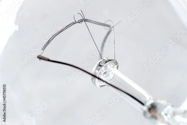 Fototapeta Incandescent spiral in lighting lamp, macro close-up, selective focus