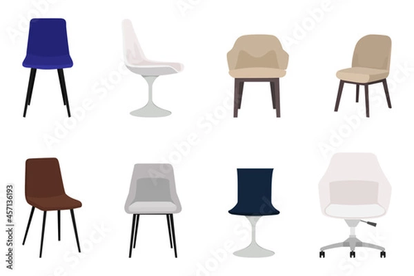 Fototapeta Colorful beautiful modern chair set with different pose isolated