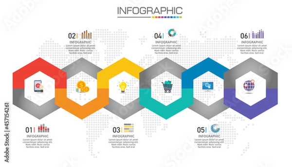 Fototapeta Infographic chart with business concept, 6 options can be used for business concept with 6 steps.