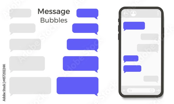 Obraz Smart Phone chatting sms template bubbles. Place your own text to the message clouds. Compose dialogues using samples bubbles. Vector illustration.