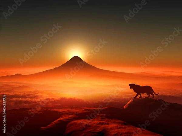 Obraz 富士山の日の出と虎