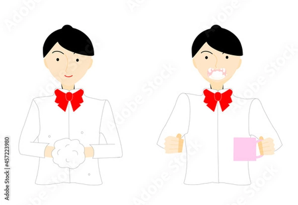 Obraz 手洗いうがいをするポニーテールの女学生