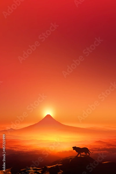 Fototapeta 富士山の日の出と虎