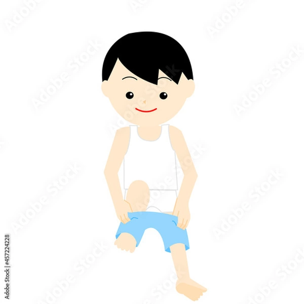 Obraz ズボンをはく下着姿の男の子