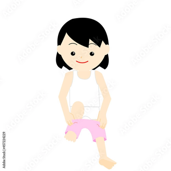 Obraz ズボンをはく下着姿の女の子