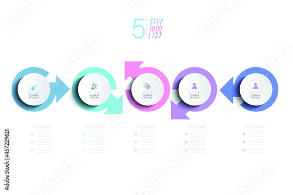 Fototapeta Minimal to do list and partition Color gradient chart origami paper color info-graphic template for diagram presentation chart and business concept with 5 element options