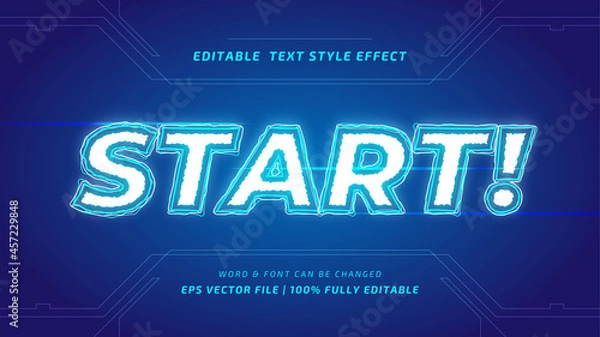 Fototapeta Start game editable 3d vector text style effect. Editable illustrator text style.