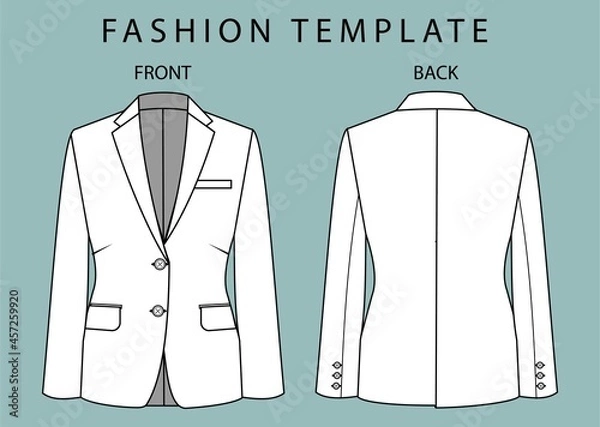 Obraz blazer front and back view. office wear outfit. fashion flat sketch template