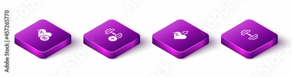 Fototapeta Set Isometric Heart rate, Dumbbell, Heartbeat increase and icon. Vector