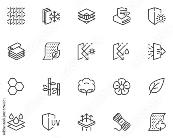 Fototapeta Fabric. Simple Vector Line Icons. Cotton, Wool, Layered, Natural Fabric, UV Protection. Editable Stroke. 48x48 Pixel Perfect.