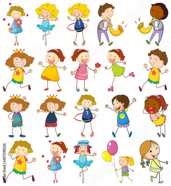Obraz Set of different doodle kids cartoon character