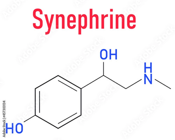 Fototapeta Synephrine herbal stimulant molecule. Present in several Citrus species. Skeletal formula.