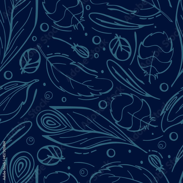 Fototapeta Feathers seamless dark pattern