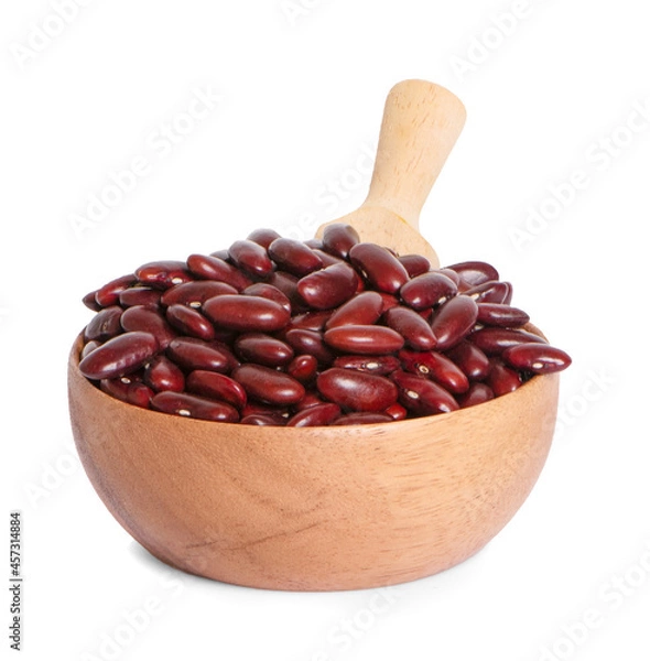 Obraz Red beans in wooden bowl isolated on white background