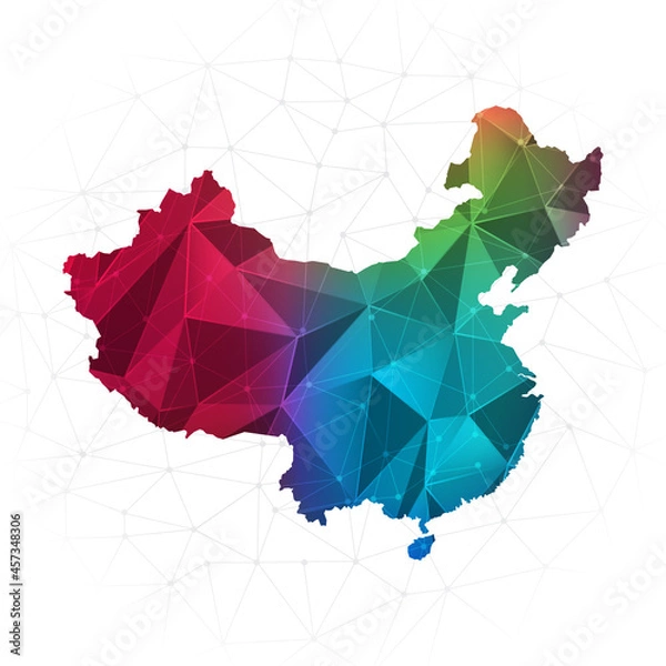 Fototapeta China Map - Abstract polygon vector illustration low poly colorful style gradient graphic on white background