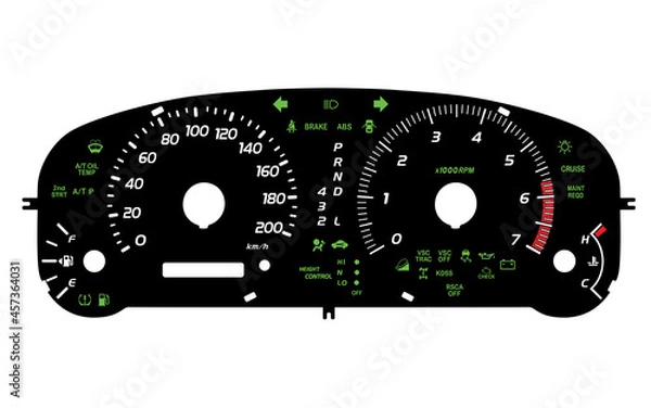 Fototapeta Car dashboard modern automobile control panel in EPS10
