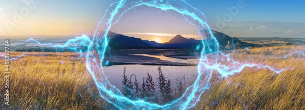Fototapeta Magical portal between highland and river estuary