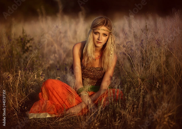 Obraz Girls of hippie in the field