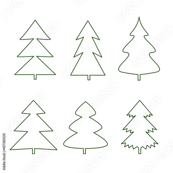 Fototapeta Set of contours of Christmas trees. Christmas trees of different abstract shapes on a white background. Isolated image.