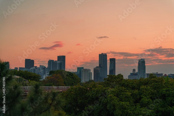 Fototapeta city skyline at sunset Miami Florida usa beautiful