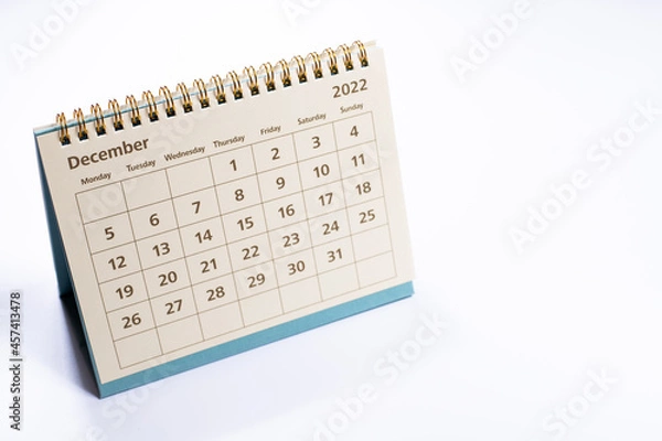 Fototapeta December 2022 calendar: month page on white background isolated