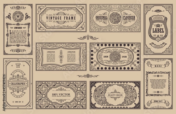 Obraz Calligraphic vintage frames and retro cards set