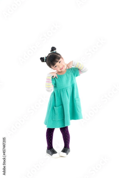 Fototapeta Cute little children with fresh Asian faces dressed in fashion, going out, posing, cute and bright, looking happy and fun.