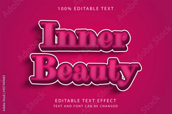 Fototapeta Inner beauty,3 dimension editable text effect modern pink gradation purple shadow text style