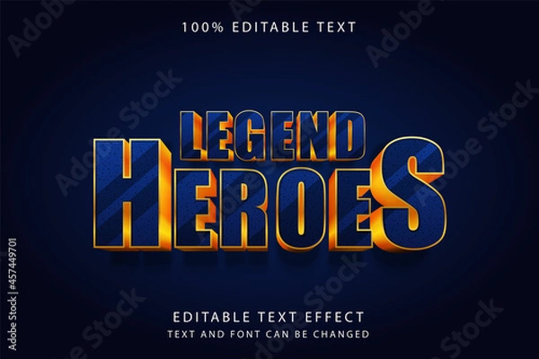 Fototapeta legend heroes,3 dimension editable text effect modern blue gradation yellow gold text style