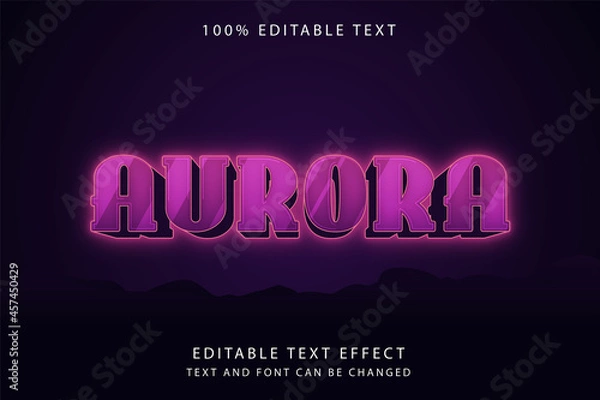 Fototapeta Aurora,3 dimension editable text effect modern pink gradation neon text style