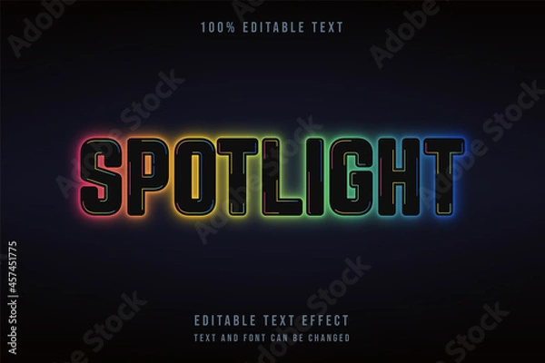 Fototapeta spotlight,editable text effect black gradation yellow green blue neon style effect