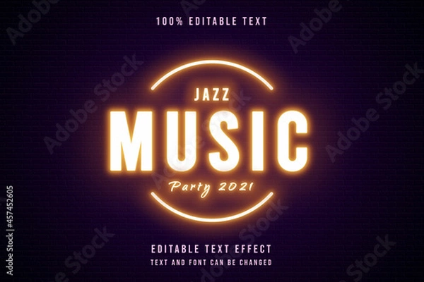 Fototapeta jazz music party 2021,3 dimensions editable text effect yellow gradation purple neon text style
