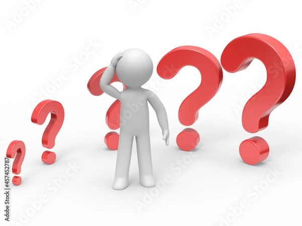 Fototapeta 3d man with many question marks 