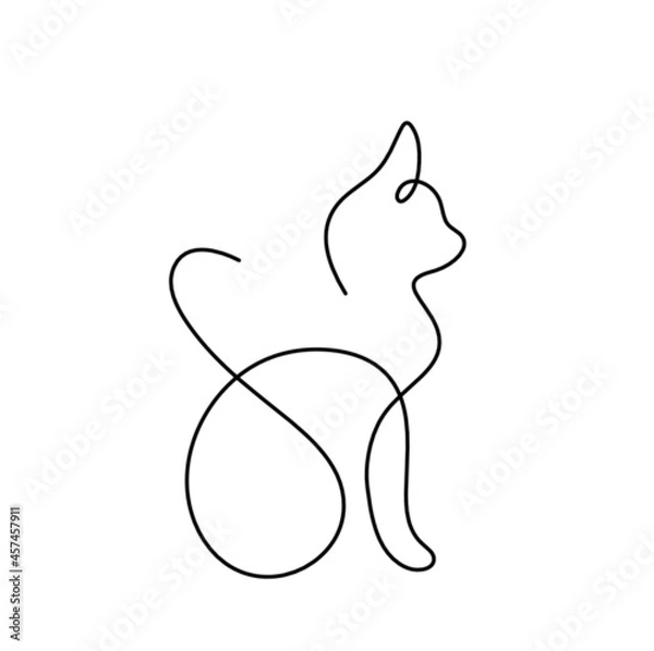 Fototapeta Silhouette of abstract cat in line drawing on white. Vector